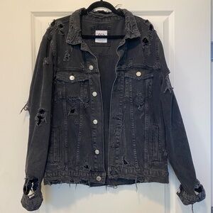 Zara Black Distressed Denim Jacket